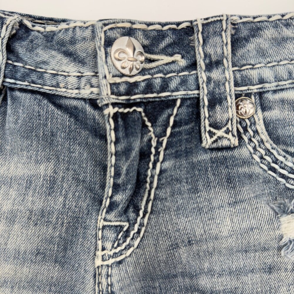 Rock Revival Vivian Women’s Distressed Shorts Size 27 Light Wash Grunge Stretch - Picture 2 of 16